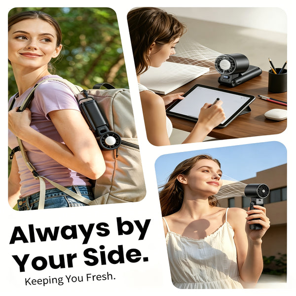 4-In-1 Portable Handheld Fan, Rechargeable Silent Cooling Fan, 199 Speeds with HD Display & Clip, USB-C Fast Charging for Summer, Office, Travel & Commuting, Black, White, Gray Purple