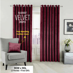 2pc Luxury Velvet Curtain Panels with Free Matching Velvet Cushion Cover – Thermal Insulated Grommet Top Drapes, Energy Saving Curtain Panels for Bedroom & Living Room Home Decor, Perfect Holiday Gift