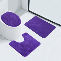 3-Piece Bathroom Rug Set - Plush Water Absorbent Mat, U-Shaped Contour Toilet Mat & Lid Cover for Tub/Shower