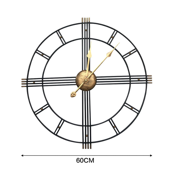 60cm Extra Large Retro Metal Skeleton Wall Clock, Outdoor Garden Clock, European-Style Creative Wrought Iron Round Wall Clock Roman Numerals Silent Non Ticking Unique Unusual Clock, Perfect for Living Room, Bedroom, Kitchen, Garden, Lounge, Hotel, Office