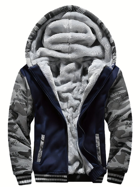 Men'S Cozy Fleece Hoodie, Stylish Color-Blocked Jacket for Autumn And Winter