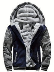 Men'S Cozy Fleece Hoodie, Stylish Color-Blocked Jacket for Autumn And Winter