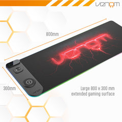 Venom RGB Gaming Desk Mat with Wireless Charging, USB-C & USB-A Ports, 800 x 300 mm Extended Mouse Pad for PC & Console Gaming
