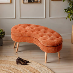 Modern Creative Curved Design Upholstered Storage Bench, Shoe Changing Bench At The Entrance, Living Room Sofa Bench, Bedside Bench in The Bedroom, Large-capacity Storage Long Bench with Natural Wood Legs, Suitable for Entrance, Living Room, and Bedroom,