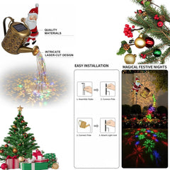 Solar Santa Claus Watering Can Lights, Christmas Santa Solar Kettle Lights, Garden Lawn Decorative LED Light with Cascading Light, Waterproof Decoration for Patio, Pathway (2PCS-B)