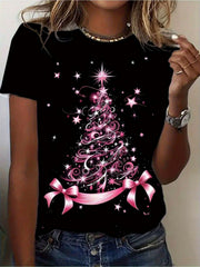 A Stylish Black Short-Sleeve Crewneck T-Shirt Featuring an Adorable Pattern. It'S Machine Washable, Perfect for Festive Gatherings, Suitable for All Seasons, And Made from Non-Transparent Fabric