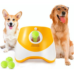 [Automatic Dog Ball Launcher] Automatic Dog Ball Launcher with 3 ETPU Durable Balls, 3 Adjustable Distances (9.8ft/19.7ft/29.5ft), Rechargeable with USB Charging Cable | Interactive Toy for Small and Medium Dogs, Intelligence Training and Simulation