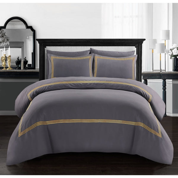 Embroided Baratta Stitch Duvet Cover Set with Matching Pillowcases - Ultra-soft Brushed Microfibre – Chic & Modern Design – Easy Care & Machine Washable
