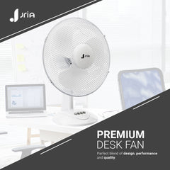 12” Portable Desk Fan – 3-Speed Table Fan with 90° Oscillation, Adjustable Tilt Head & Quiet Operation – Compact Air Circulator for Bedroom, Office, or Home (White)