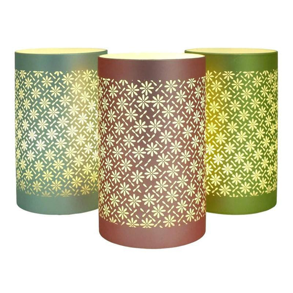 LED Table Lamps Battery Operated Cordless Desk Lights | Blue Green or Pink Flower Petal Design