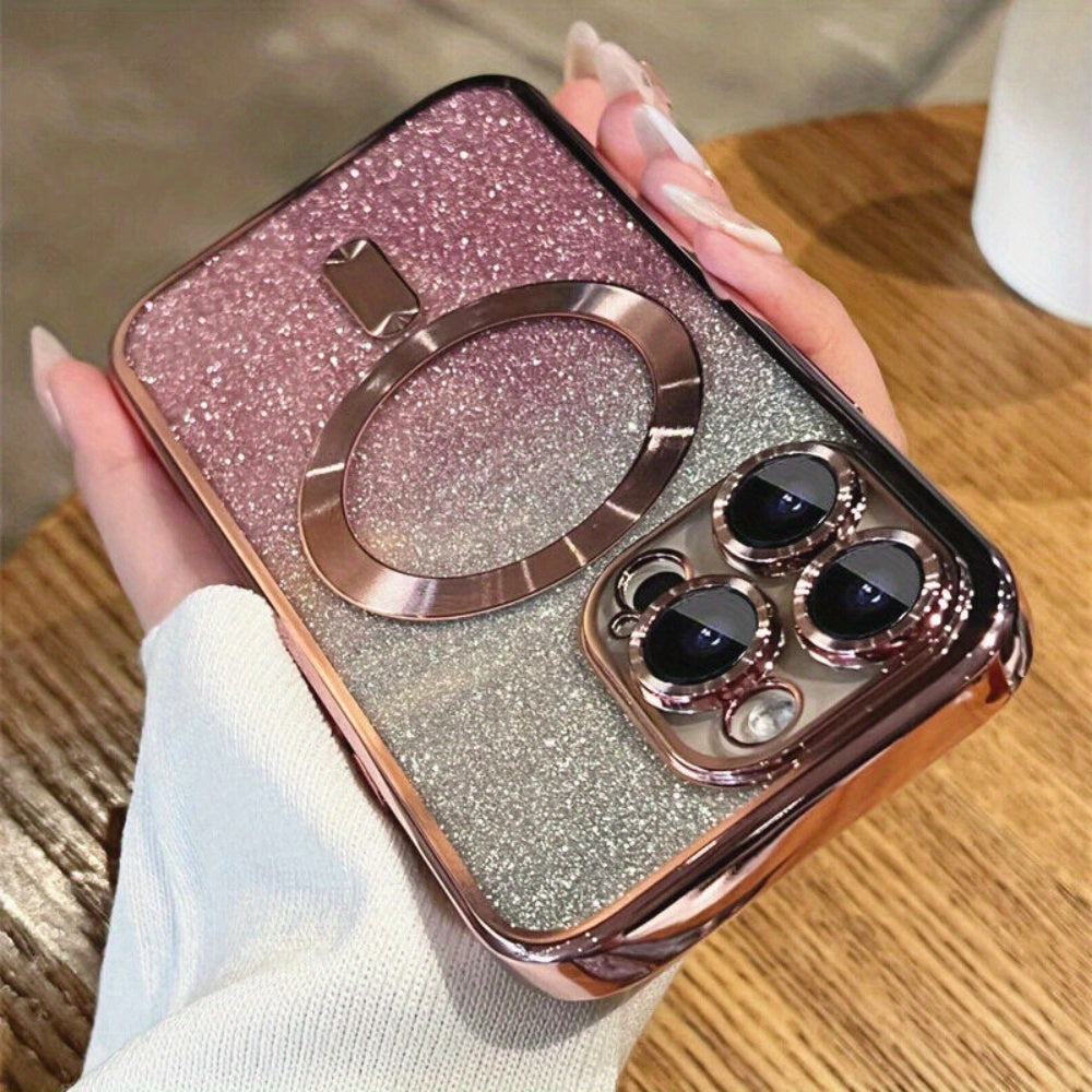 Luxury Plating Glitter Case for iPhone 15 14 13 12 11 Pro Max Plus Magnetic Wireless Charge Rose Golden Cases Woman Phone Cover