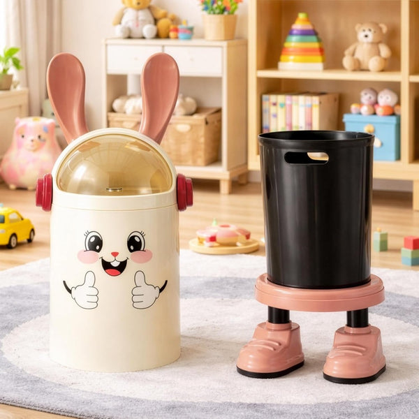 Cute Rabbit Creative Trash Can with Lid, Odor-Sealed Small Garbage Bin for Kitchen, Bathroom, Living Room, Bedroom & Office, Compact Space-Saving Design (Pink)