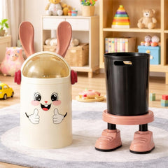 Cute Rabbit Creative Trash Can with Lid, Odor-Sealed Small Garbage Bin for Kitchen, Bathroom, Living Room, Bedroom & Office, Compact Space-Saving Design (Pink)