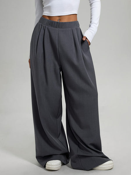 2pcs Women'S Wide-Leg Pants - High-Waisted, Elastic Waistband, Solid Color (Pink & Navy Blue), Loose Fit, Comfortable for Spring/Summer/Fall, Casual & Elegant Style, Allseason Pants | Highwaisted Pants | Elastic Waistband Pants