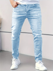 Trendy And Stylish American Men'S Slim-Fit Ripped Jeans with a Cool And Handsome Look