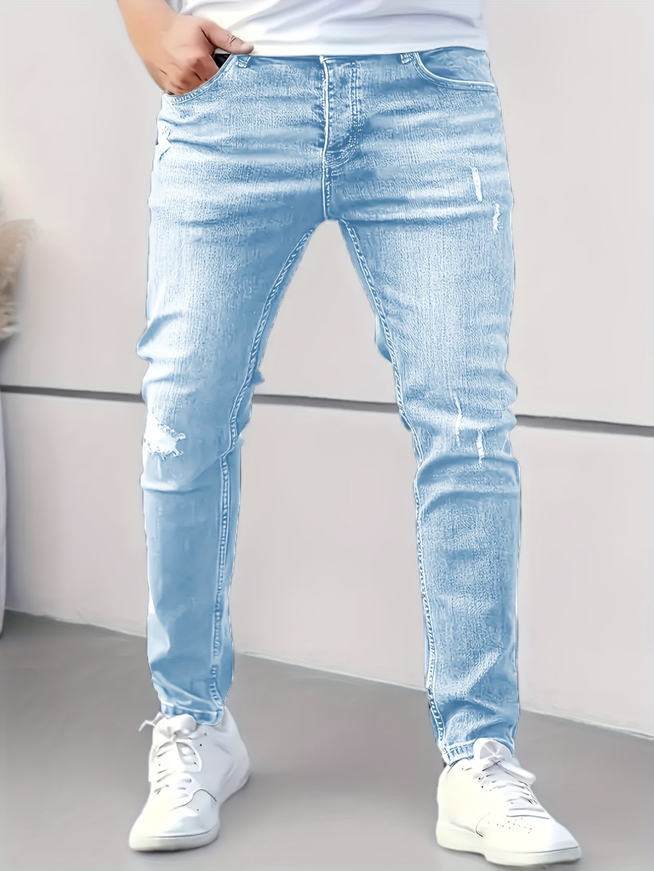 Trendy And Stylish American Men'S Slim-Fit Ripped Jeans with a Cool And Handsome Look