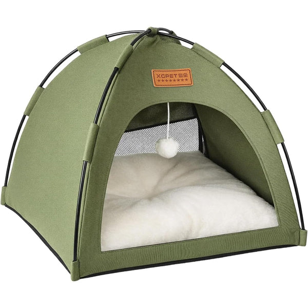 Cat Tent Cave Open Top Pet Kitten Tent Foldable Teepee with Removable Bed Mat for Small Dogs Cozy Monitoring Bed Portable Breathable House Bed Indoor Outdoor Travel