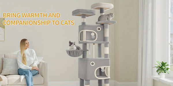 HZUANERI 180cm Multi-Level Cat Tree with 8 Scratching Posts, 3 Platforms, 2 Dens, Basket & Plush Balls - Durable Sisal Rope for Indoor Cats of All Sizes, Space-Saving Design for Climbing, Resting & Play, Cat Climbing Tower, Pet Activity Center, Modern Pet