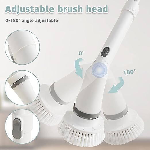 Electric Cleaning Brush, Cordless Spin Scrubber With 6 Interchangeable Brush Heads, Adjustable Telescopic Rods 35-116 Cm, 2 Rotation Speeds, For Bathroom, Kitchen, Tiles, Floor
