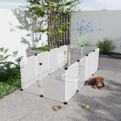 Transparent Plastic Dog Fence with Door Frame, 12-Panel Clear Plastic Dog Playpen with Door Frame, Modular Pet Fence System, Small/Medium Dog Pen with Convenient Access Gate for Indoor Use, Ideal for Home Indoor Use Like Living Room, Bedroom, 149x70x45cm