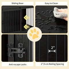 Dog Crate Furniture, 100.08cm Double Door Dog Crate with Barn Door, Dog Kennel Indoor, End Side Table Wooden Dog Crate for Small Medium Large Dog, Anti-Chew Anti-Escape, Greige, White