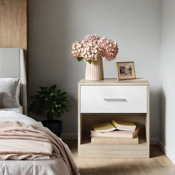 Bedside Table, Side Table with Drawer, Handle, Open Compartment,Easy Assembly, Perfect for Living Room or Bedroom