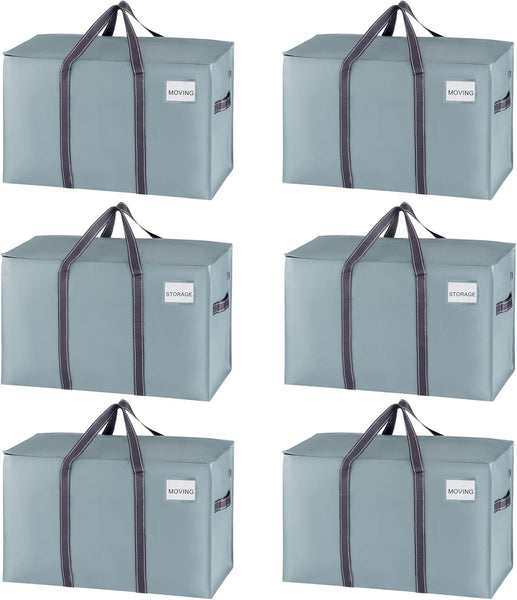 VENO 8 Pack Extra Large Moving Storage Bags with Zips, Heavy-Duty Organizer Tote, Moving Box Alternative, Packing Supply, Clothes Storage Bin, Tag Pocket for Label, Water-Resistant (Clear, 8 Pack)