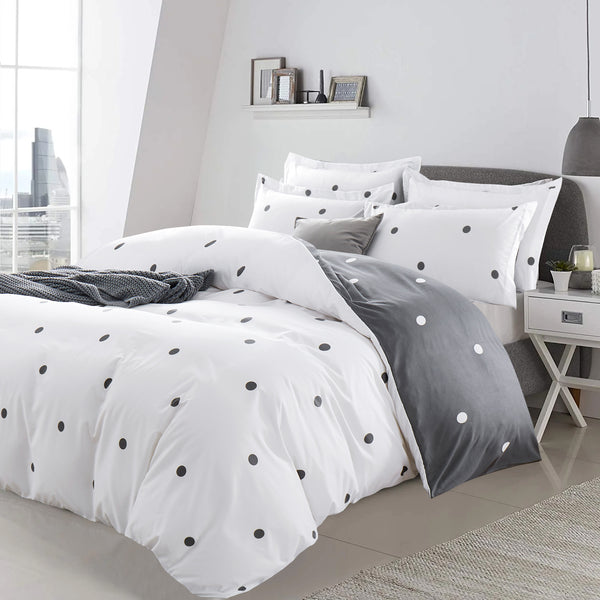 3pcs Reversible Polka Dot Duvet Cover Set – Hotel Quality, Soft & Breathable Microfiber, with Pillowcases, Button Closure, Machine Washable, Wrinkle Free & Durable