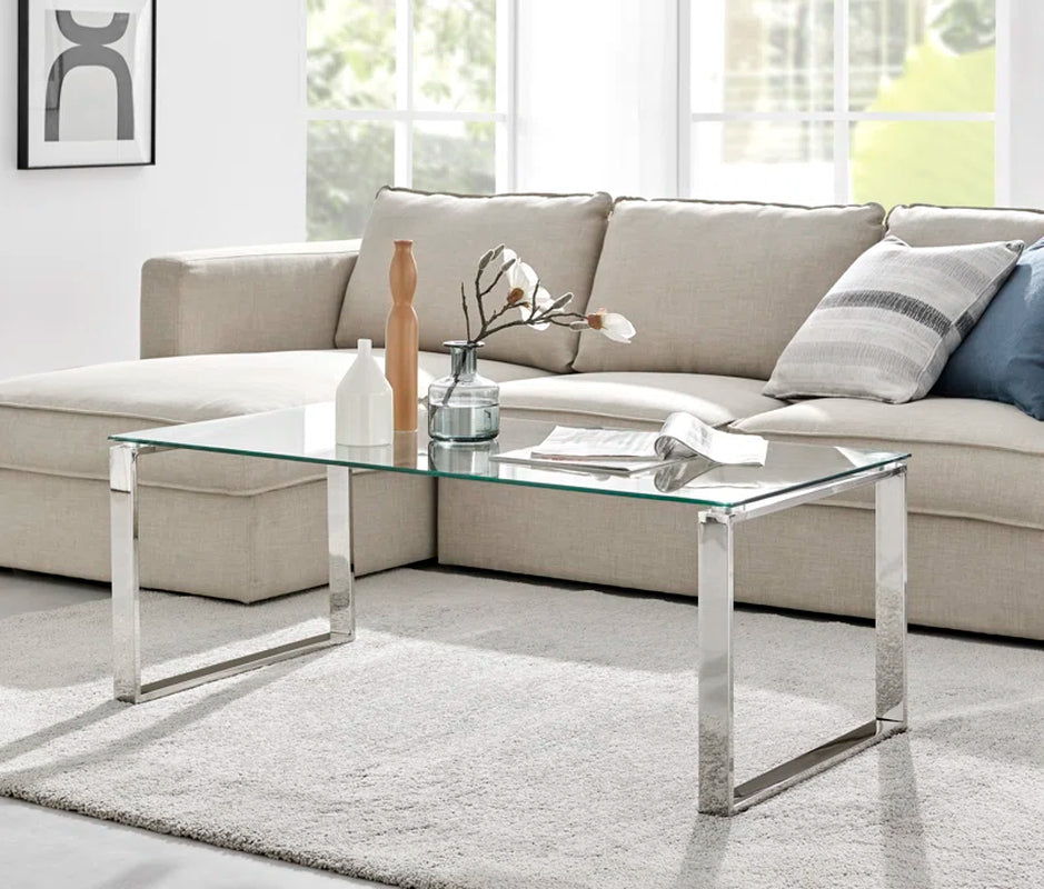Aditya Chrome and Tempered Glass Coffee Table - Modern Design Living Room Table