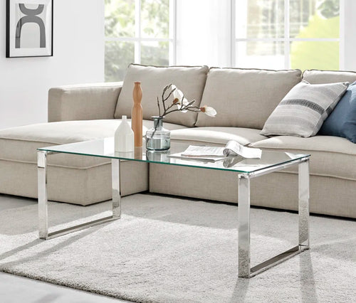 Aditya Chrome and Tempered Glass Coffee Table - Modern Design Living Room Table