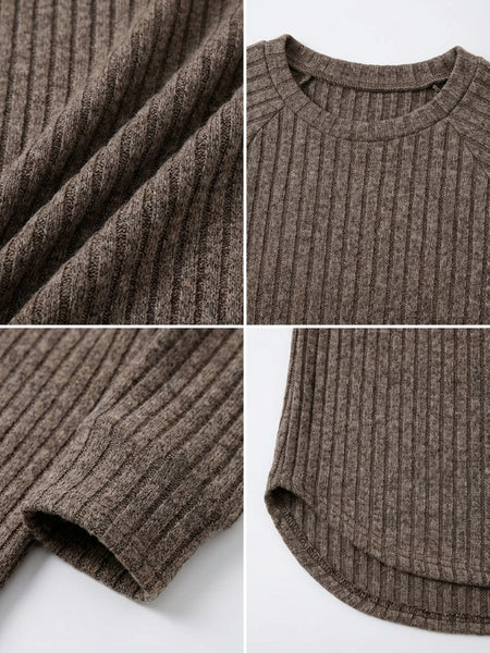 Ladies' Basic Long-Sleeve Sweater, Loose-Fit Top with Elegant Crew Neck.