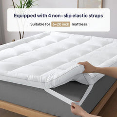 1pc Extra Thick Mattress Topper, Overfilled with 10cm Microfiber Filling with Deep Pocket, Plush Soft Pillow Top Mattress Topper Anti-Shift & Even Weight Distribution Single/Double/King/Super King