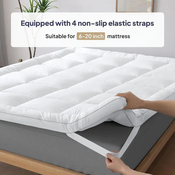 1pc Extra Thick Mattress Topper, Overfilled with 10cm Microfiber Filling with Deep Pocket, Plush Soft Pillow Top Mattress Topper Anti-Shift & Even Weight Distribution Single/Double/King/Super King