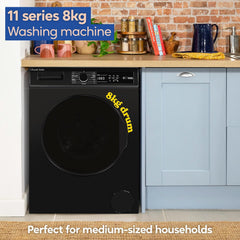 Russell Hobbs Freestanding Washing Machine, 8Kg Capacity, 1400 Rpm, 15 Programmes, Eco Technology, Rapid Wash Cycles, Black, RH814W111B