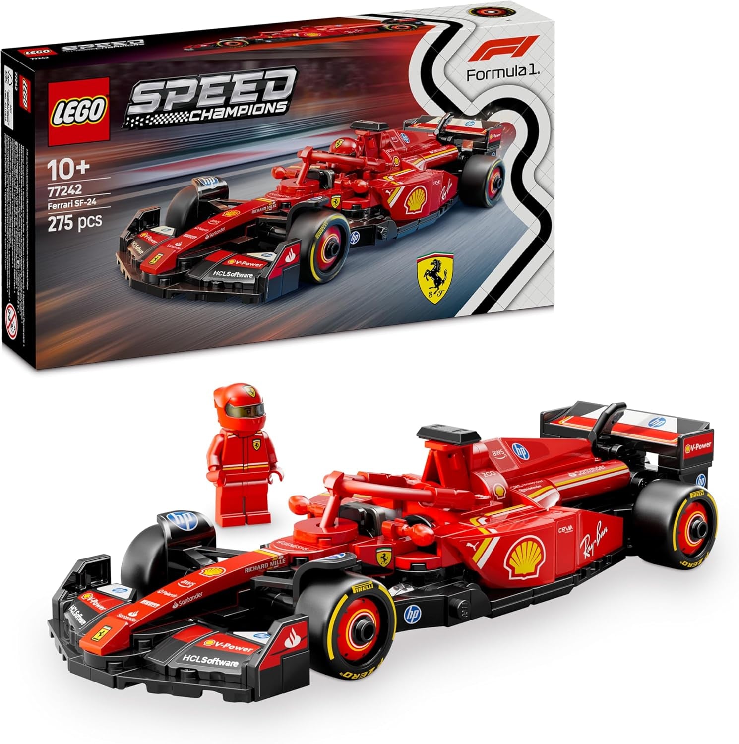 LEGO Speed Champions Ferrari SF-24 F1 Race Car Toy - Model Kit W/A Formula 1 Driver Minifigure - Gift for 10+ Year Old Boys, Girls & Adult Motorsport Fans - Christmas Treat - 77242