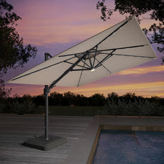 Seasons Sentry 10Ft (3M) Square 2-Tier LED Solar Cantilever Umbrella with Rolling Base in Beige