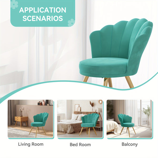 Modern Velvet Accent Chair With Back, Upholstered Vanity Chair For Makeup Room, Makeup Side Chair Desk Chair With Golden Metal Legs For Bedroom Living Room
