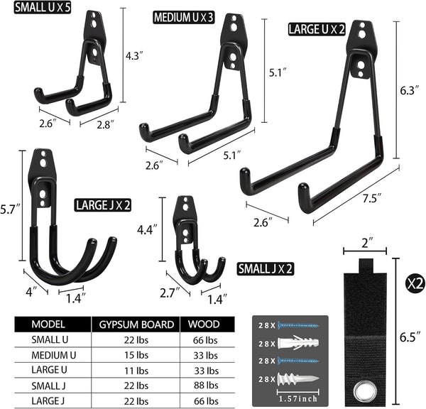 KOFANI Garage Hooks, 16 Pack Steel Heavy Duty Garage Storage Hooks with Anti-Slip Coating, Utility Garage Wall Mount Hooks for Hanging Bike, Ladder and Garden Tools