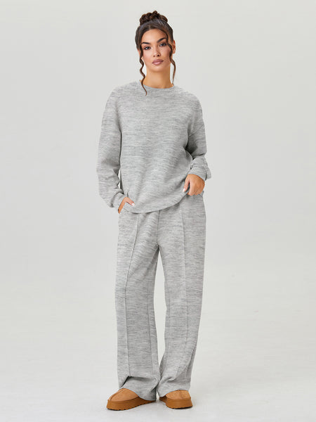 Women'S Minimalist Round Neck Loose Top And Exposed Stitch Trousers Co-Ord, Soft Womenswear