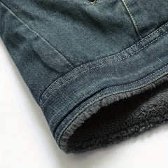 Winter Fleece Warm Denim Jacket Washed with Vintage Style