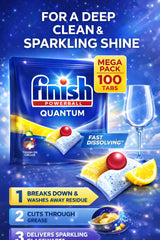 Finish Quantum Lemon Dishwasher Tablets 100 Pack – Powerful Grease Cleaning Dishwashing Tabs – Infinity Shine Formula