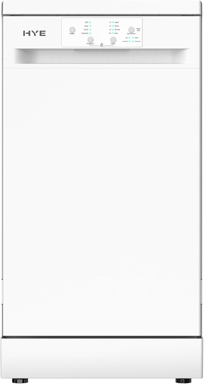 HYE Slimline Dishwasher, 45Cm Small Dishwasher, Freestanding Dish Washer with a White Finish, Compact under Counter Design, 9 Place Settings, 29-Minute Quick Wash, 4 Programs [2025]
