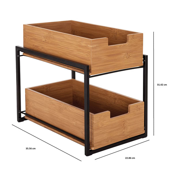 Seville Classics Bamboo 2-Tier Sliding Drawer Organiser