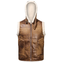 Men's Faux Fur-Lined Hooded Vest, Thickened and -Lined, Fashionable Windproof and Warm Outer Jacket for Men