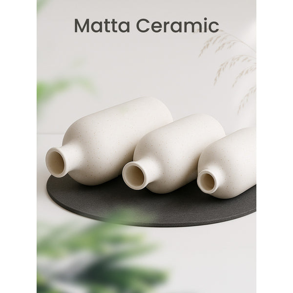 Set of 3 Small Ceramic Vases for Home Decor Table Centrepieces Rustic Farmhouse Style, Mini Decorative Vases (White)
