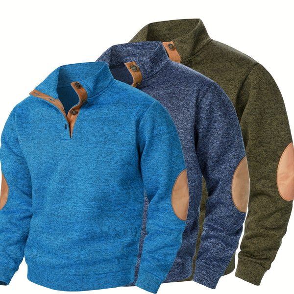Men'S Long-Sleeve Casual Knit Shirt with a Stand Collar for Autumn And Winter, Suitable for Golf And Camping, Sold in a Set of Three
