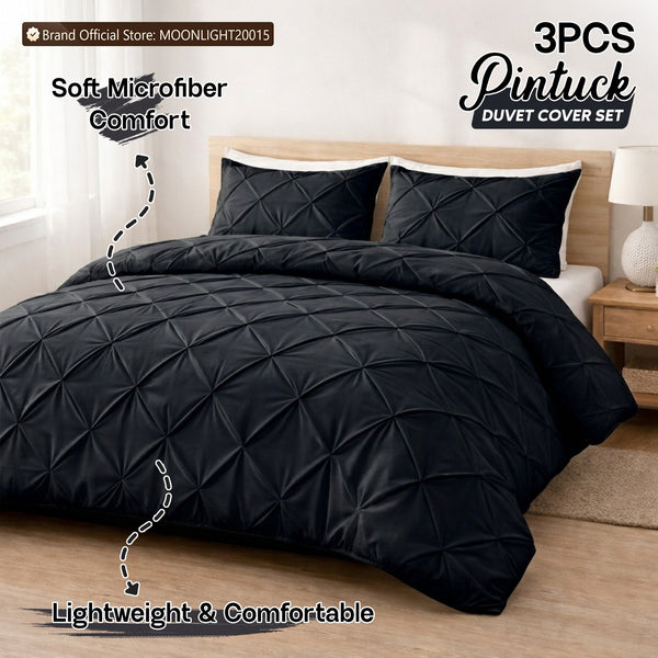 3pcs Luxury Pintuck Duvet Cover Set – Soft Breathable Microfiber Bedding Set, Elegant Pleated Design, Hotel Quality, Machine washable, All season use for Single, Double, King & Super King Sizes