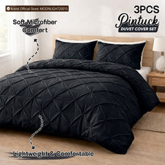 3pcs Luxury Pintuck Duvet Cover Set – Soft Breathable Microfiber Bedding Set, Elegant Pleated Design, Hotel Quality, Machine washable, All season use for Single, Double, King & Super King Sizes