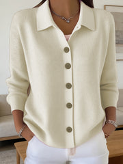 Button-Front Lapel Sweater Cardigan, New Autumn And Winter Solid-Color Casual Cardigan