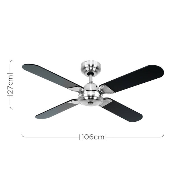 Magnum Brushed Chrome & Black 42 Inch Reversible Celling Fan With Remote Control